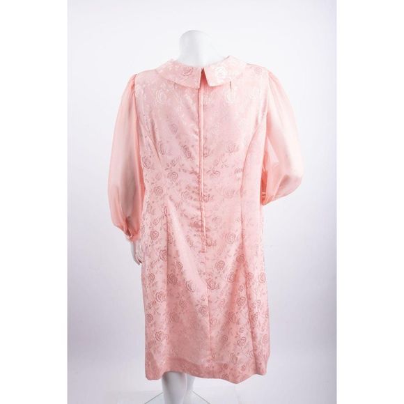 Vintage Sheath Dress Pink Roses Brocade L Puff sl - Picture 3 of 5
